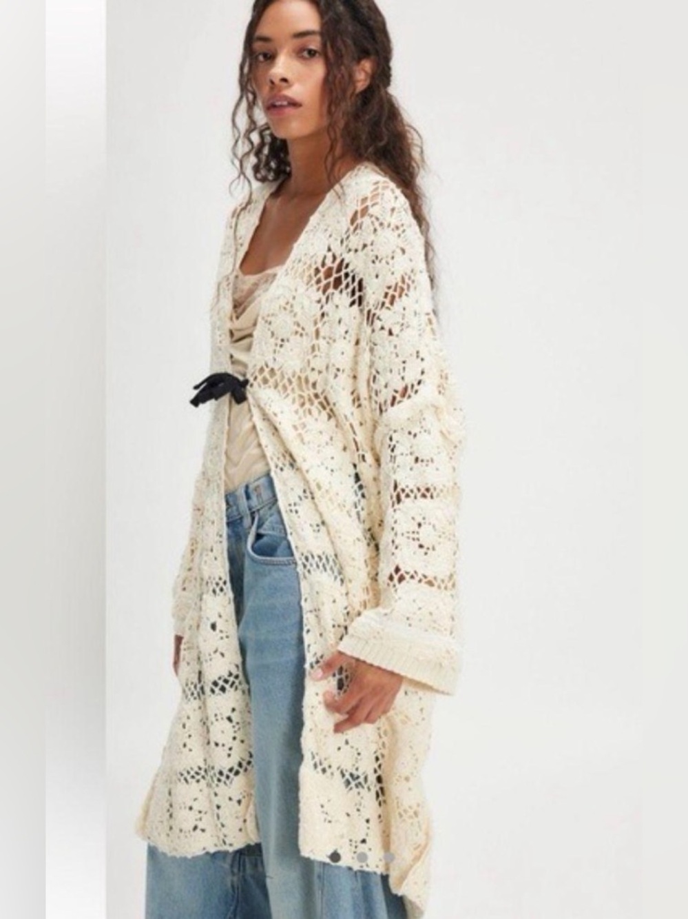NWT- Free People Cream Crochet Bali June Open Cardigan with Front Size S